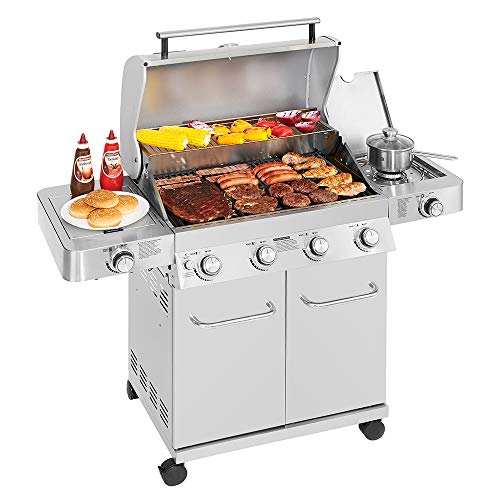 Monument Grills 24367 4-Burner Stainless Steel Propane Gas Grill with Side & Side Sear Burners, Built in Thermometer, and LED Controls