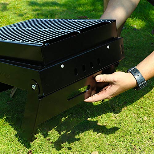 FQX Outdoor Barbecue Grill, Charcoal Grill Thickening Folding Stove Portable Outdoor Household Charcoal Cooking Grill (Color : Black, Size : 38.529)
