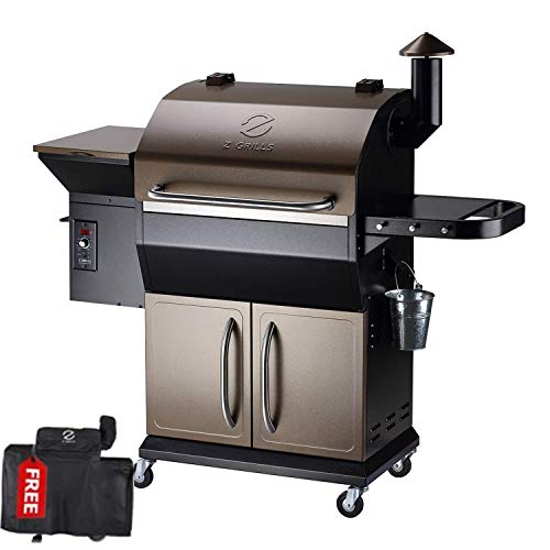 Z GRILLS Wood Pellet Grill Smoker with Ash Clean System for Outdoor Cooking + Cover, 2020 Upgrade, 1000 SQIN,8-in-1 (Brown with Cabinet)