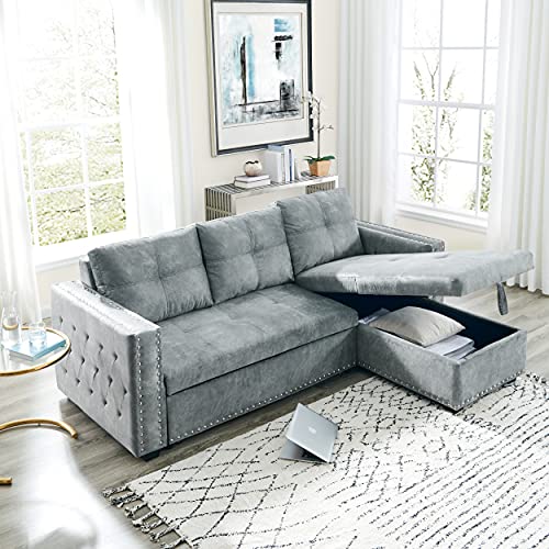 Sectional Sofa with Storage, HABITRIO L-Shape Loveseat Sleeper Sofa Couch with Reversible Chaise Lounge, Modern Design 91