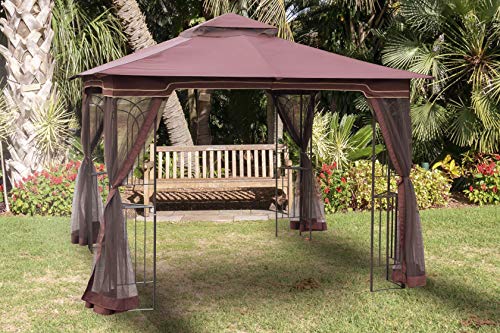LUCKYBERRY Gazebos Patio 10' x 10' with Mosquito Netting, Brown