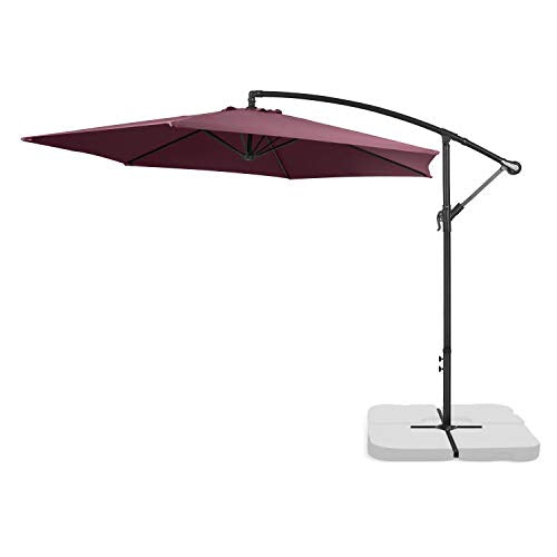 Flexzion 10 ft Patio Umbrella Offset Hanging Folding Sun Shade Cantilever w/Cross Base Crank & Canopy Cover for Deck Pool Beach Outdoor Outside Table Market Garden Backyard & Furniture (Red)