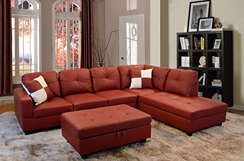 Beverly Fine Furniture Right Facing Russes Sectional Sofa Set With Ottoman, RED