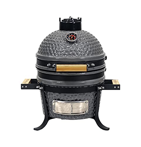 VESSILS Kamado Charcoal BBQ Grill – Heavy Duty Ceramic Barbecue Smoker and Roaster with Built-in Thermometer and Stainless Steel Grate