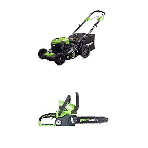 Greenworks 21-Inch 40V Self-Propelled Cordless Lawn Mower with 12-Inch 40V Cordless Chainsaw Battery Not Included 20292