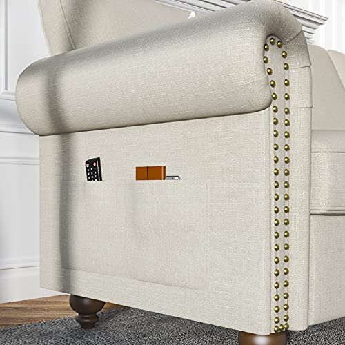 Nolany Classic 2 Piece Living Room Sofa Set Upholstered Fabric 3 Seats Sofa Couch and Loveseat Set Rolled Arm Sofa Sets, Light Beige