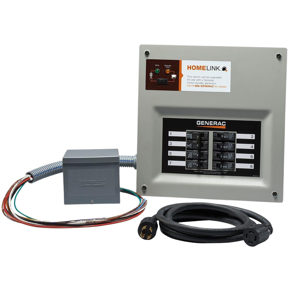 Generac 6854 30-Amp HomeLink Pre-Wired Manual Transfer Switch, Aluminum PIB, and Cord (8 Circuits) New