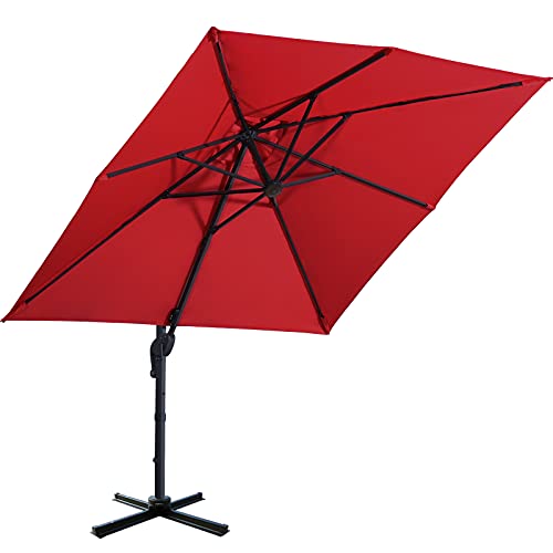 Sunnyglade 10x13ft Patio Offset Hanging Umbrella Rectangular Deluxe Outdoor Cantilever Umbrella with Easy Tilt for Garden, Backyard, Patio,Pool (Red)