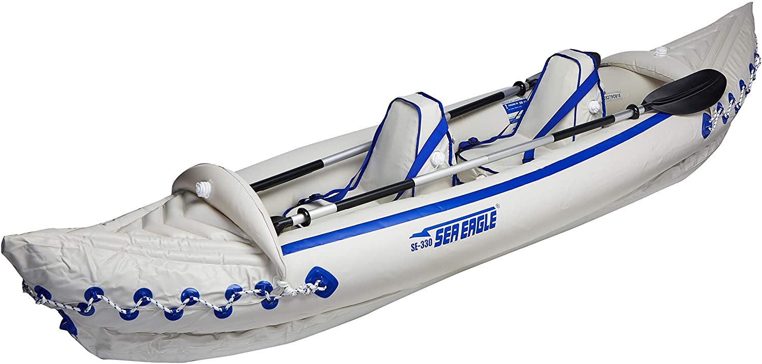 Sea Eagle 330 Inflatable Portable Sport Kayak Canoe 2 Person Pro Package With Paddles White Blue New