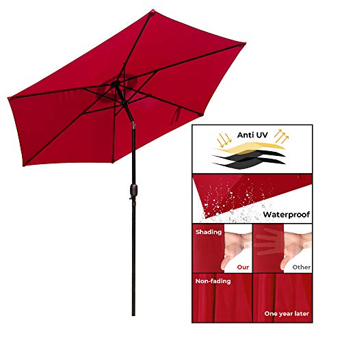 Abba Patio 9 Ft Fade Resistant Sunbrella Patio Umbrella with Auto Tilt and Crank, Alu. 8 Ribs, Red