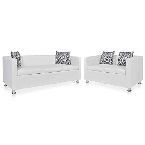 vidaXL vidaXL Sofa Set 2-Seater and 3-Seater White Faux Leather