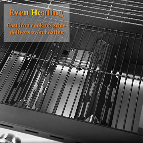 RMYHOME BBQ Liquid Propane Gas Grill Stainless Steel 16,000 BTU Patio Garden Barbecue Grill with Built in Thermometer, Removable Wheels (Two Burners)