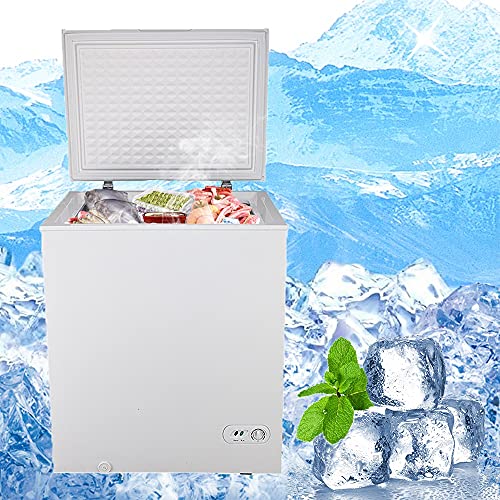YZJC Chest Freezer, 5.0 Cu Ft Compact Freezer with Adjustable Thermostat & Removable Storage Basket, Energy Saving & Low Noise Deep Freezer, Ideal for Home/Kitchen/Office/Bar
