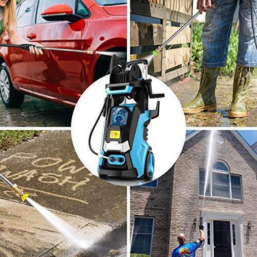 TEANDE Electric Pressure Washer 3800 PSI Smart High Pressure Power Washer 2.8 GPM 1800W Powerful Cleaner Machine with Hose Reel, 4 Nozzles, Touch Screen 3 Gear Level,15 Level Pressure(Blue)