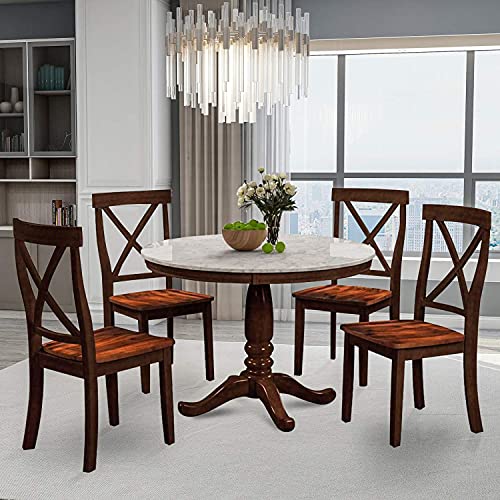 Zebery Harper Bright Designs 5 Piece Dining Set Rubber Wood/ 1 Table with Marble Top and 4 Chair/Kitchen Room Dining Room Furniture (Espresso)