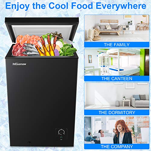 Nictemaw Chest Freezer - 3.4 Cu.Ft with Removable Basket - Energy Saving & Quiet Compact Freezer - 3 Temperature Settings （-18.4 °F to 39.2 °F）- For House, Kitchen, Garage, Basement, Shop- Black