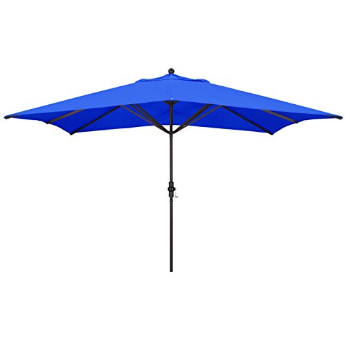 California Umbrella 11' x 8' Rectangle Aluminum Market Umbrella, Crank Lift, Bronze Pole, Sunbrella Pacific Blue