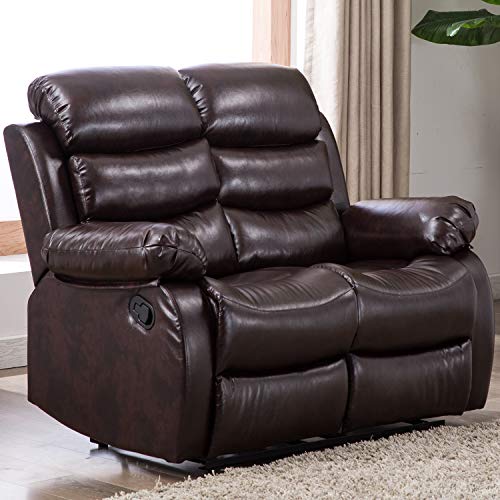 Harper & Bright Designs Recliner Loveseat Sofa Brown Leather Couch Modern Reclining Sofa Classic for Living Room (2-Seat Sofa)