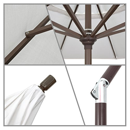 California Umbrella GSPT908117-F76 9' Round Aluminum Market, Crank Lift, Push Button Tilt, Bronze Pole, Woven Sesame Olefin Patio Umbrella, 9-Feet