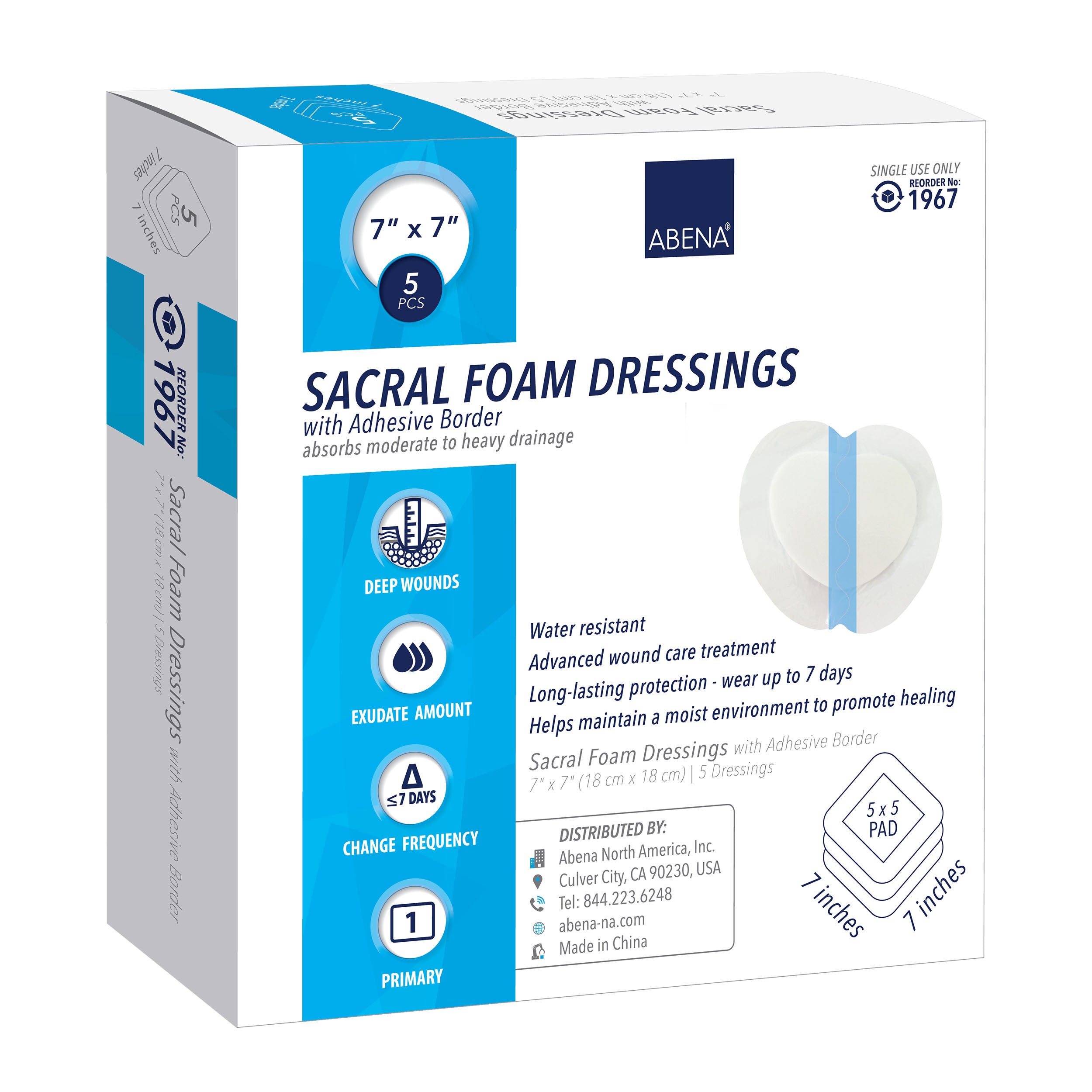 Abena Sacral Foam Dressing with Film Backing and Adhesive Border (5 Pieces per Box)