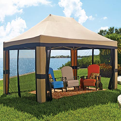 BrylaneHome Oversized 10' X 15' Instant Pop Up Gazebo with Screen, Taupe