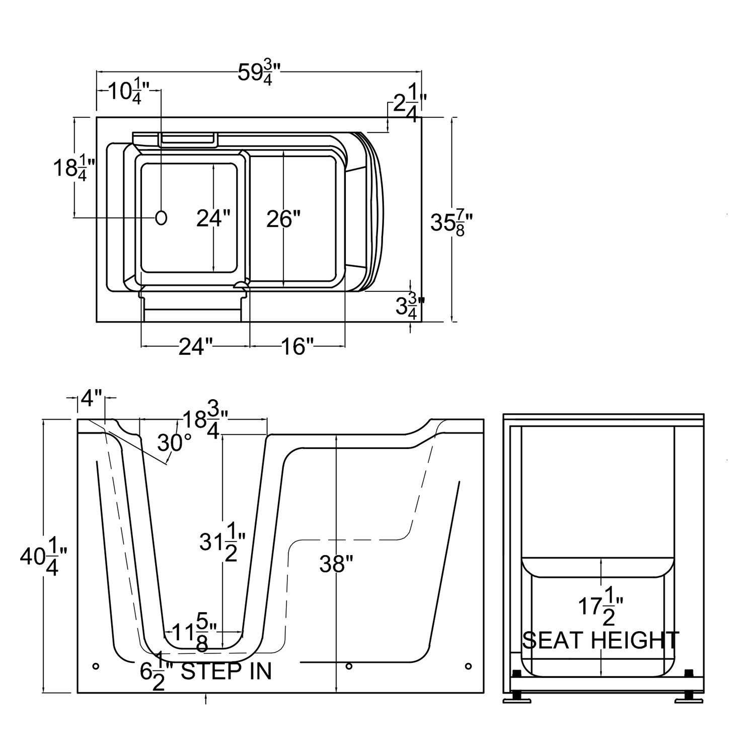 MediTub 3660LWS 36 x 60 Left Drain Soaking Walk-In Bathtub White New