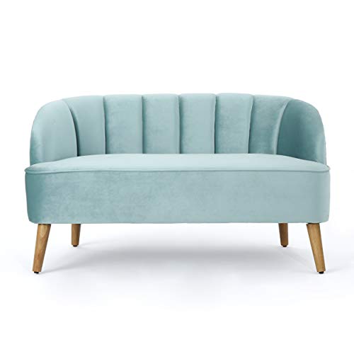 Christopher Knight Home Amaia Modern Velvet Chat Set, 3-Pcs Set, Seafoam Blue / Walnut