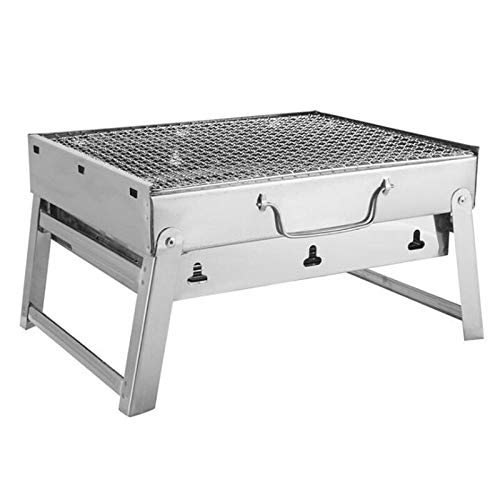 FQX Barbecue Grill, Charcoal Grill Portable Folding BBQ Grill Barbecue Desk Tabletop Outdoor Stainless Steel Camping Grill for Picnic Garden Terrace Travel (Color : Silver, Size : A)