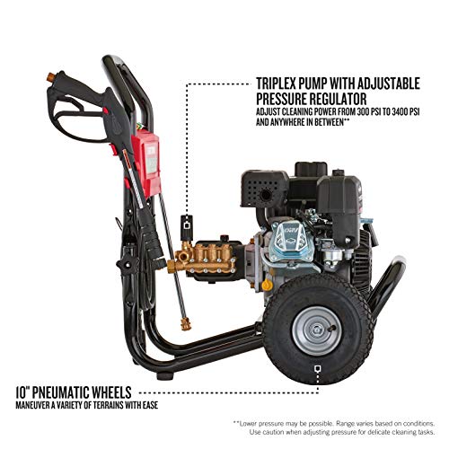 CRAFTSMAN 3400 MAX PSI at 2.4 GPM Gas Pressure Washer with Adjustable Pressure Pump, 30-Foot High-Pressure Hose, and 5 Quick-Connect Nozzles, Powered by Briggs & Stratton