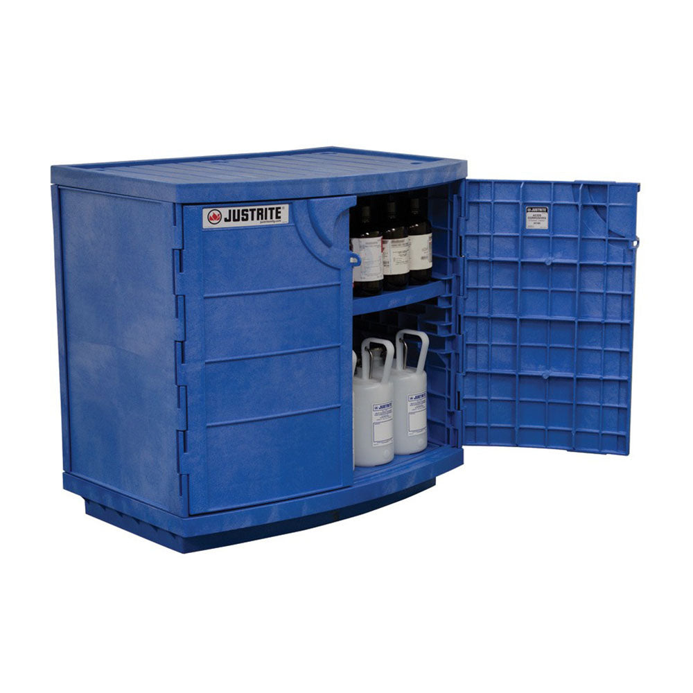 Justrite Polyethylene Corrosives and Acid Cabinet, Holds Thirty-Six 2-1/2 L Bottles, 2 Door