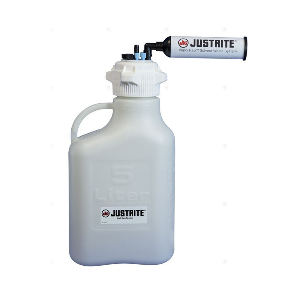 Justrite VaporTrap™ Carboy With Filter Kit, 5L HDPE, 83mm Cap, 4 Ports 1/8