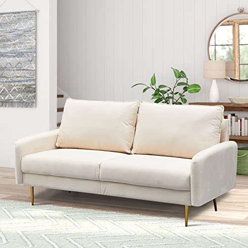 INSTORY Velvet Sofa & Loveseat Set Modern Sofa Set Tufted Couch Set Living Room Furniture Set with Armrest & Metal Legs for Living Room,Bedroom,Apartment,Dorm - Beige