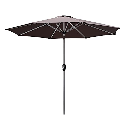 Parasols Brown Ø 9ft Patio Table, Outdoor Garden Umbrellas with Crank and 38mm Aluminum Tilt Pole, UV Protection UPF 50+