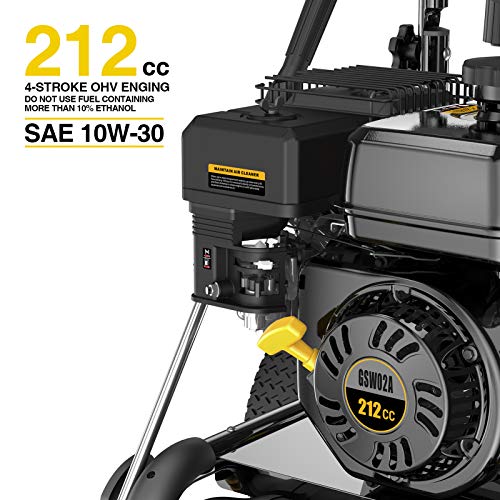 BLUBERY 3500PSI Gas Pressure Washer, 13'' Pneumatic Anti-Skid Tires, 50FT Hose&Soap Container, 2.6GPM 212CC Power Washer, 5 Adjustable Nozzles, CARB&EPA CERT