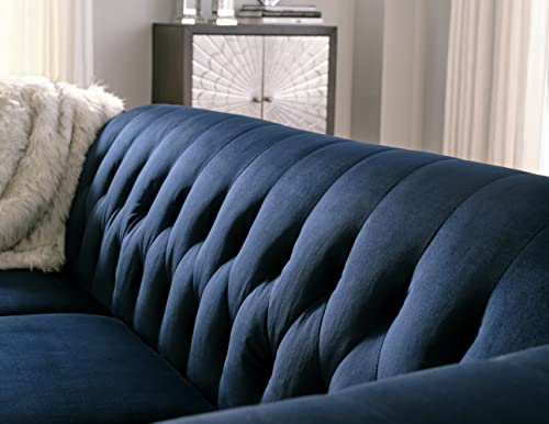 Signature Design by Ashley Josanna Glam Tufted Velvet Loveseat, Navy Blue