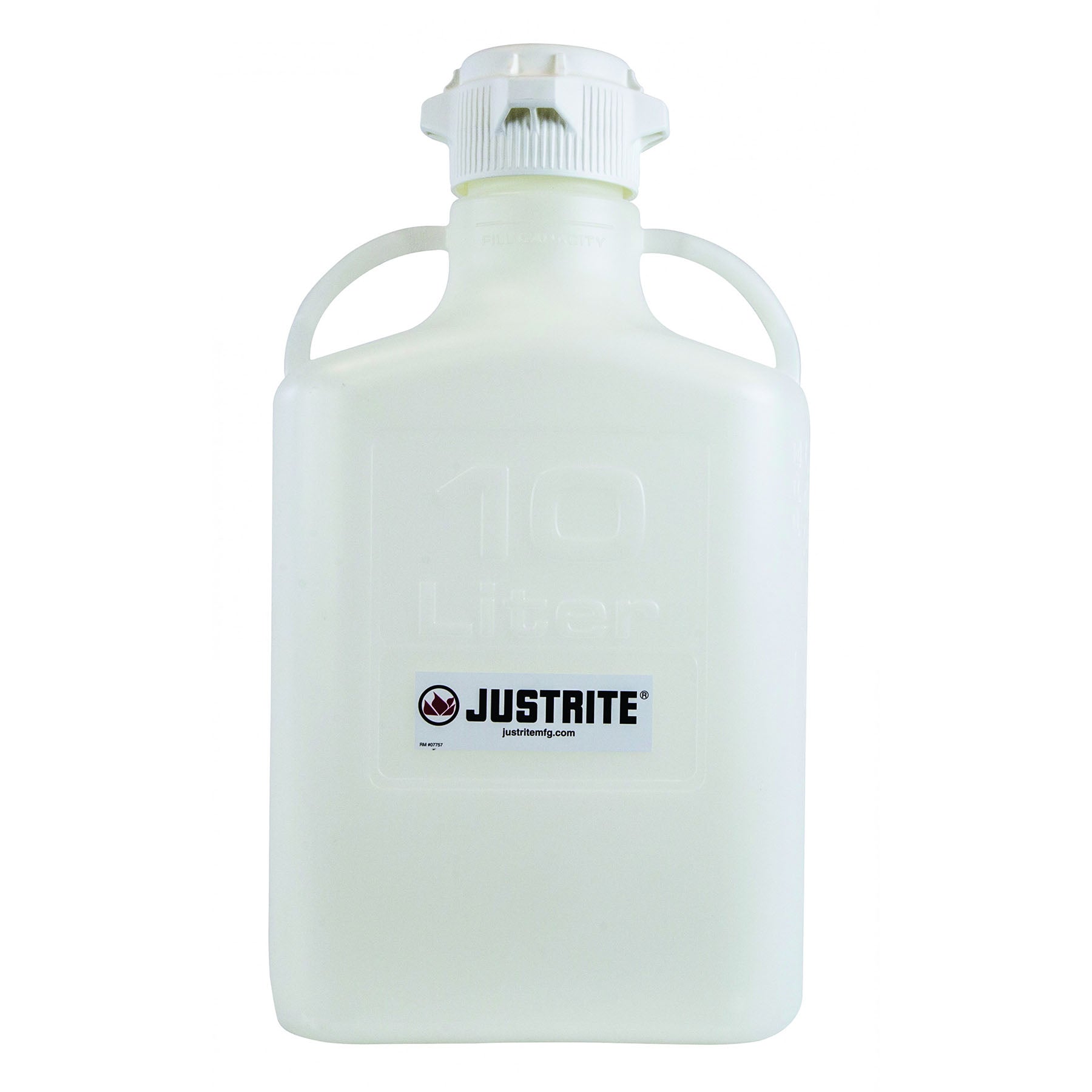 Justrite Carboy, 10 L, High-Density Polyethylene (HDPE), 83 mm Cap