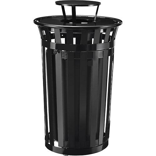 Global Industrial™ Outdoor Metal Slatted Waste Receptacle w/Access Door,Rain Bonnet - 36 Gal BK
