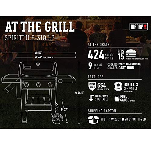 Weber 45010001 Spirit II E-310 3-Burner Liquid Propane Grill, Black