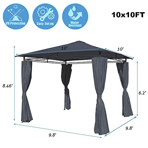 10'x13' Big Outdoor Canopy Tent with Sidewalls, Gazebos for Patios as Poolside Garden 10-12 Person (Gray, 10'x13')