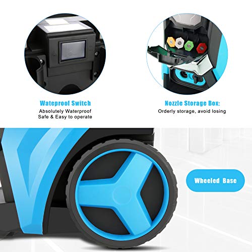 TEANDE Electric Pressure Washer 3800 PSI Smart High Pressure Power Washer 2.8 GPM 1800W Powerful Cleaner Machine with Hose Reel, 4 Nozzles, Touch Screen 3 Gear Level,15 Level Pressure(Blue)