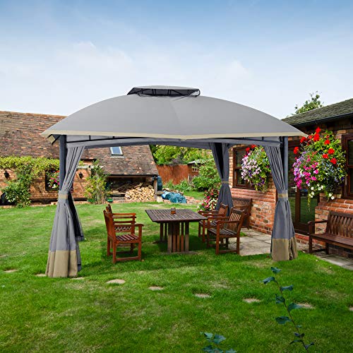 PAMAPIC 10'x12' Outdoor Patio Garden Gazebo Tent, Outdoor Shading, Gazebo Canopy with Mosquito Net (Gray)