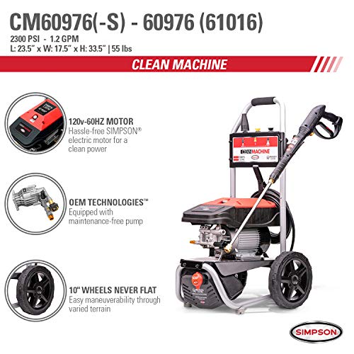 Simpson Cleaning 61016 2300 PSI at 1.2 GPM Simpson Electric Pressure Washer, Black