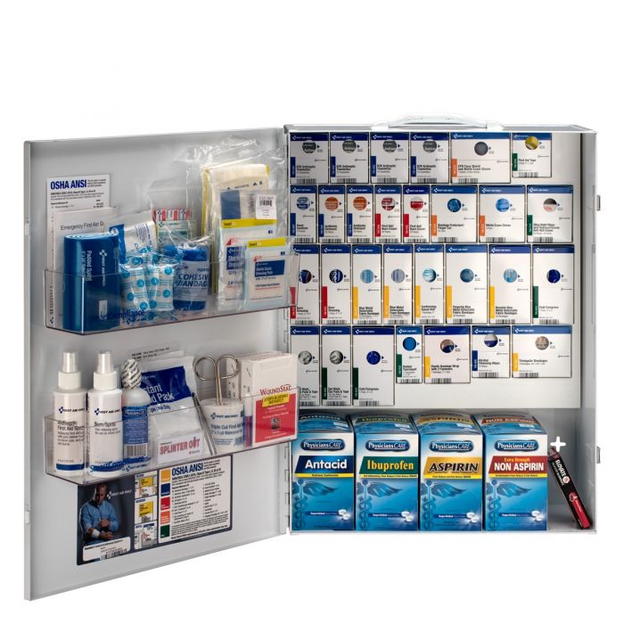 First Aid Only 150 Person XL Metal SmartCompliance Food Service First Aid Cabinet With Medications and Custom Logo (Case of 5)