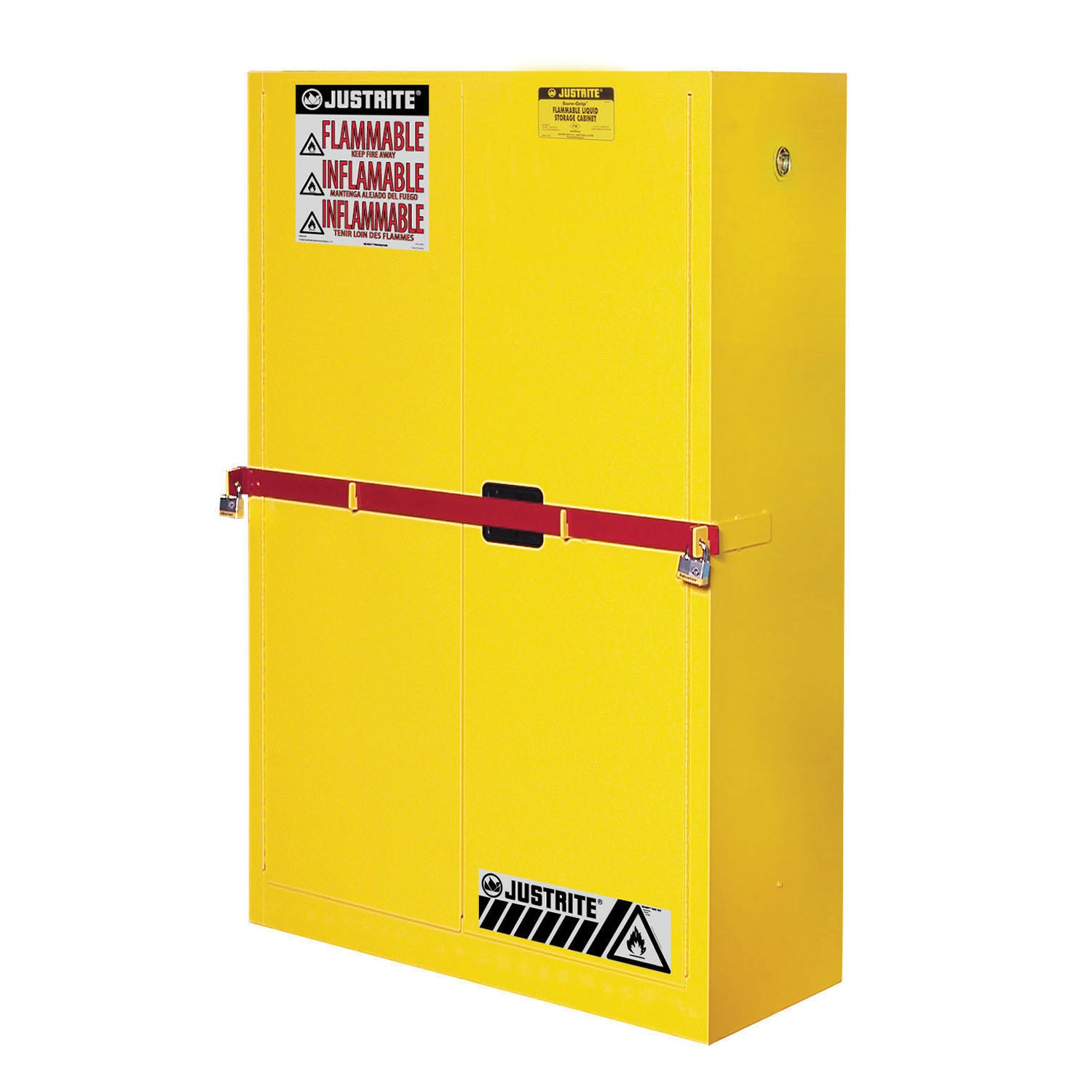 Justrite High Security Corrosives/Acid Safety Cabinet with Steel Bar, 45 Gallon, 2 Manual Close Doors