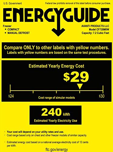 Avanti CF720M0W 35 Inch Freestanding Chest Freezer with 7.2 cu. ft. Capacity, White Door, in White