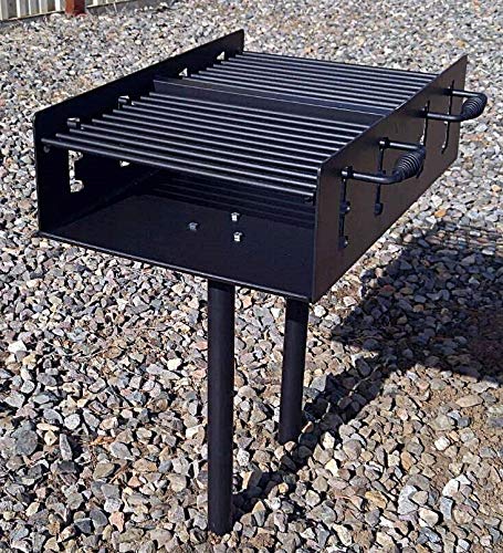 EasyChef Heavy Duty Outdoor Group Camp Park Style Charcoal & Wood Grill with Flange Post