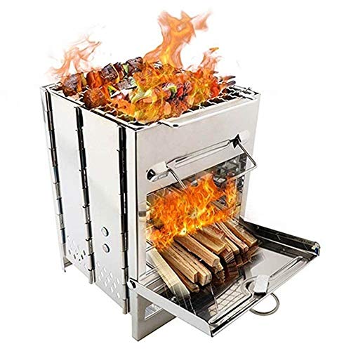 Portable Charcoal Grill, Folding Stainless Steel Outdoor Barbecue Grill for Picnic Garden Terrace Camping (Color : Silver)