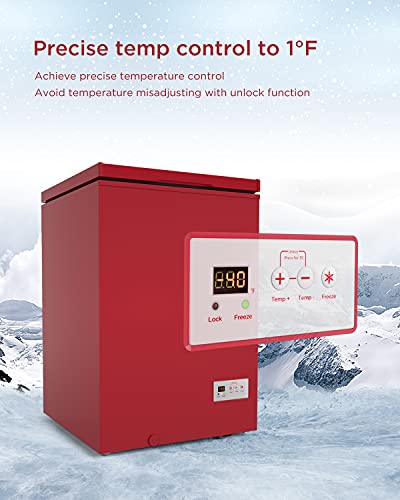 SOUKOO Chest Freezer Super-low temperature Freezers 14℉ to -40℉ (Red, 3.5 Cubic Feet)