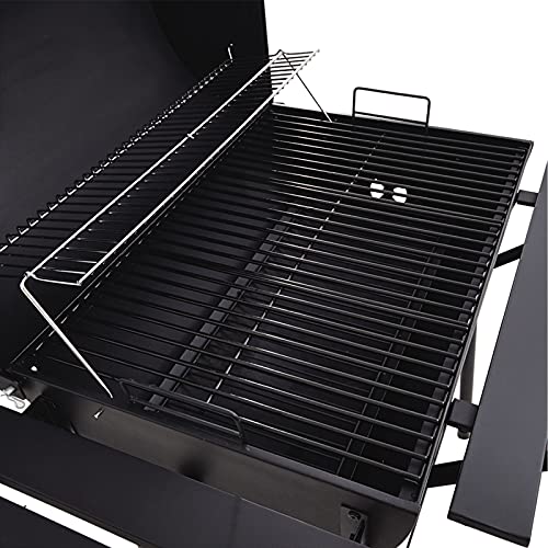 Multi-Function Outdoor BBQ Grill on Wheels with Side Tables, 27.2 Outdoor Smoker Wood Burning Tool Kit with Cover and Shelf Pellet Grill for Outdoor Picnic Patio Backyard Camping Cooking, Black