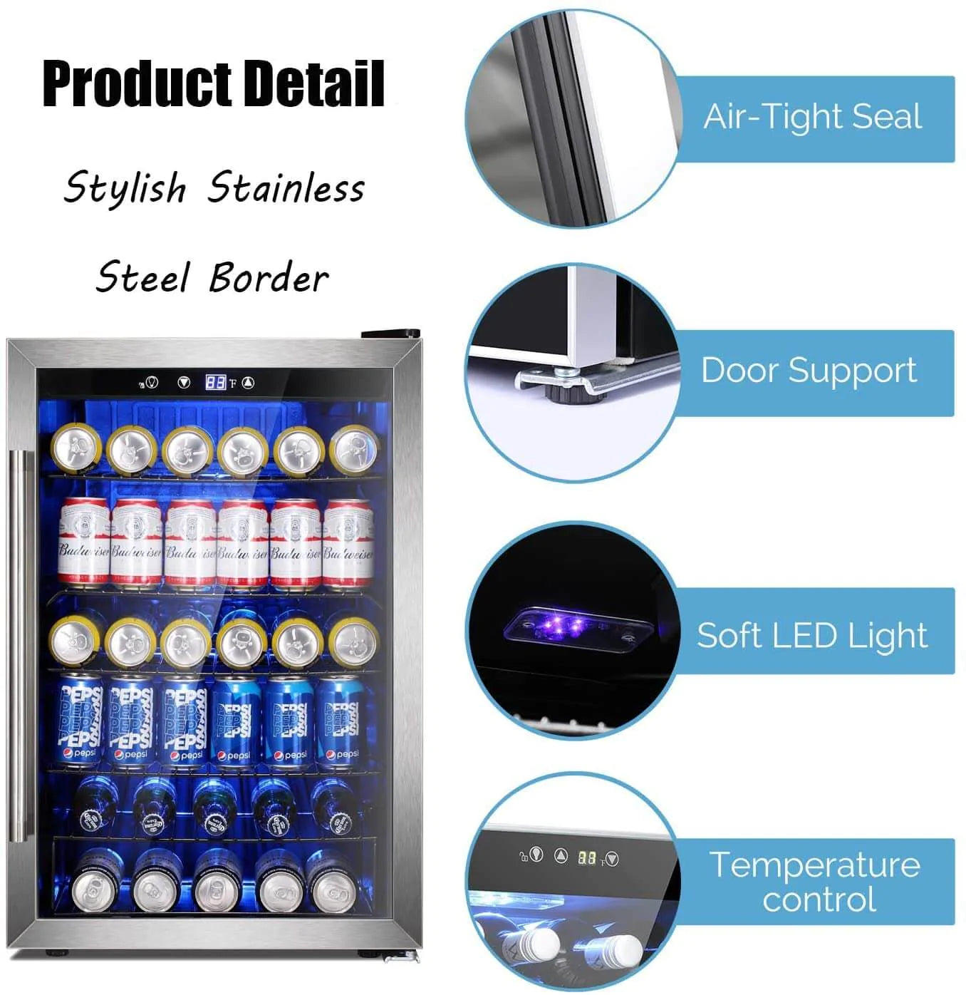 Antarctic Star W58128SSH 120 Can 4.5 Cubic Feet Beverage Mini Fridge Digital Temperature Control New